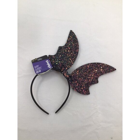 Claire’s Skinny Black Headband With Large Purple Glitter Bat Wings Halloween - Picture 1 of 2